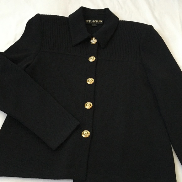 ST. JOHN Santana Knit Cardigan Jacket Size 4 Black